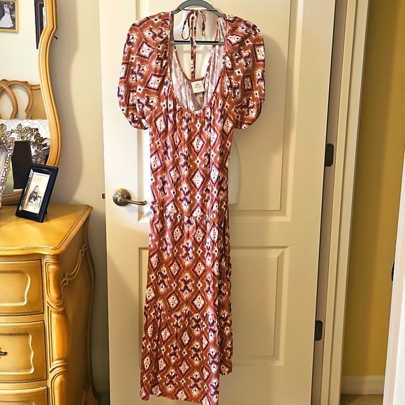 Knox ROSE Summer Dress Plus Size XXL Rust Wine White Puffy Sleeves. - Picture 1 of 9